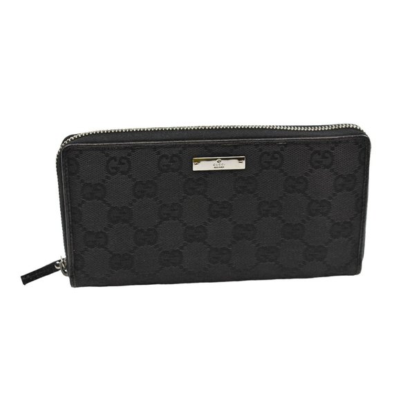 Gucci Handbags - GUCCI: Black GG Logo & Leather Zip Wallet